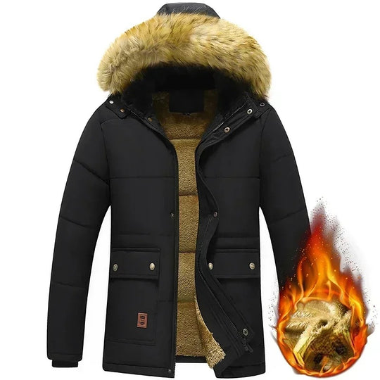 Veste chaude à capuche et col en fourrure pour hommes