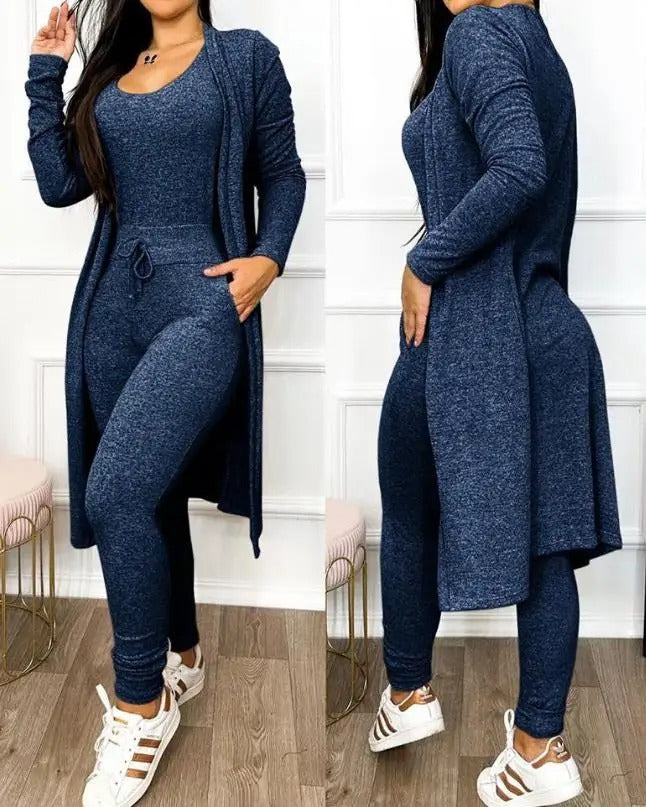 Ensemble combinaison et manteau avec poche à cordon