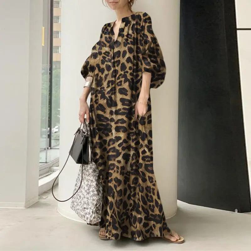 Robe longue à imprimé léopard pour femmes