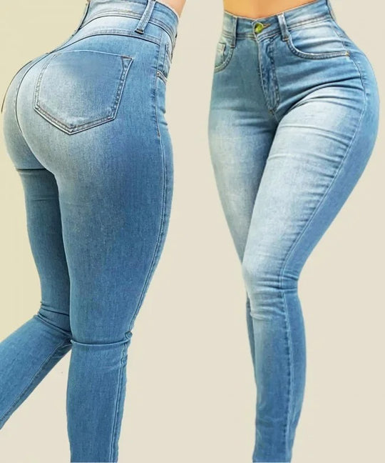 Jeans moulants taille haute pour femmes