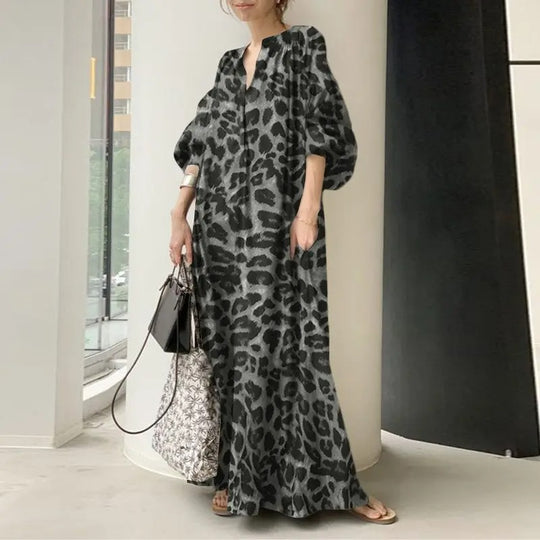 Robe longue à imprimé léopard pour femmes