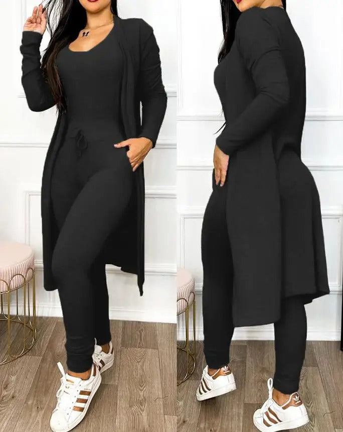 Ensemble combinaison et manteau avec poche à cordon