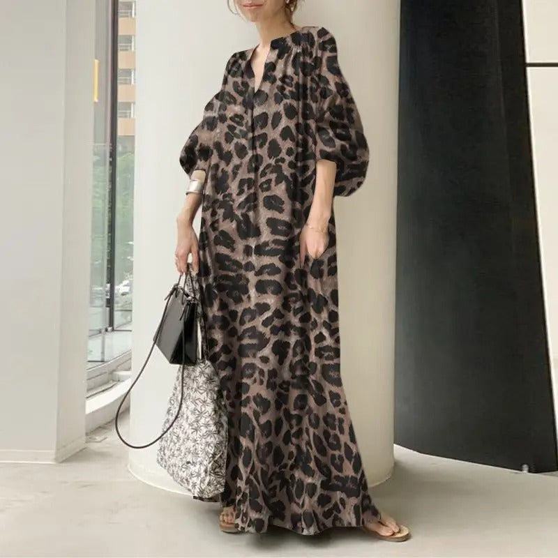 Robe longue à imprimé léopard pour femmes