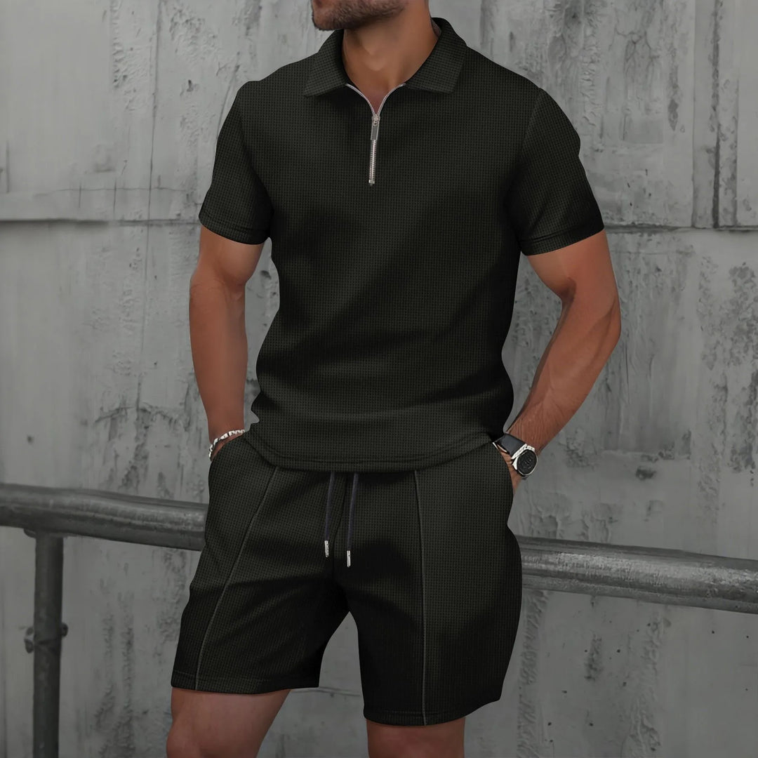 Ensemble d'été zippé pour homme à motif gaufré