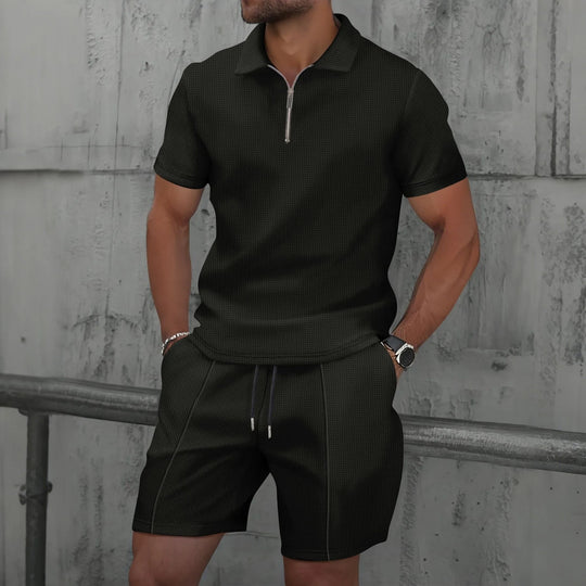 Ensemble d'été zippé pour homme à motif gaufré