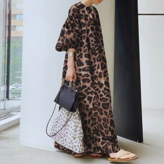 Robe longue à imprimé léopard pour femmes
