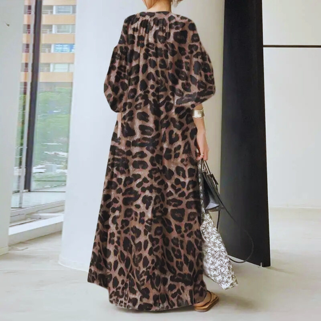 Robe longue à imprimé léopard pour femmes