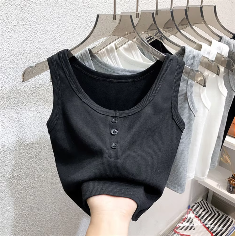 Débardeur côtelé boutonné pour femme