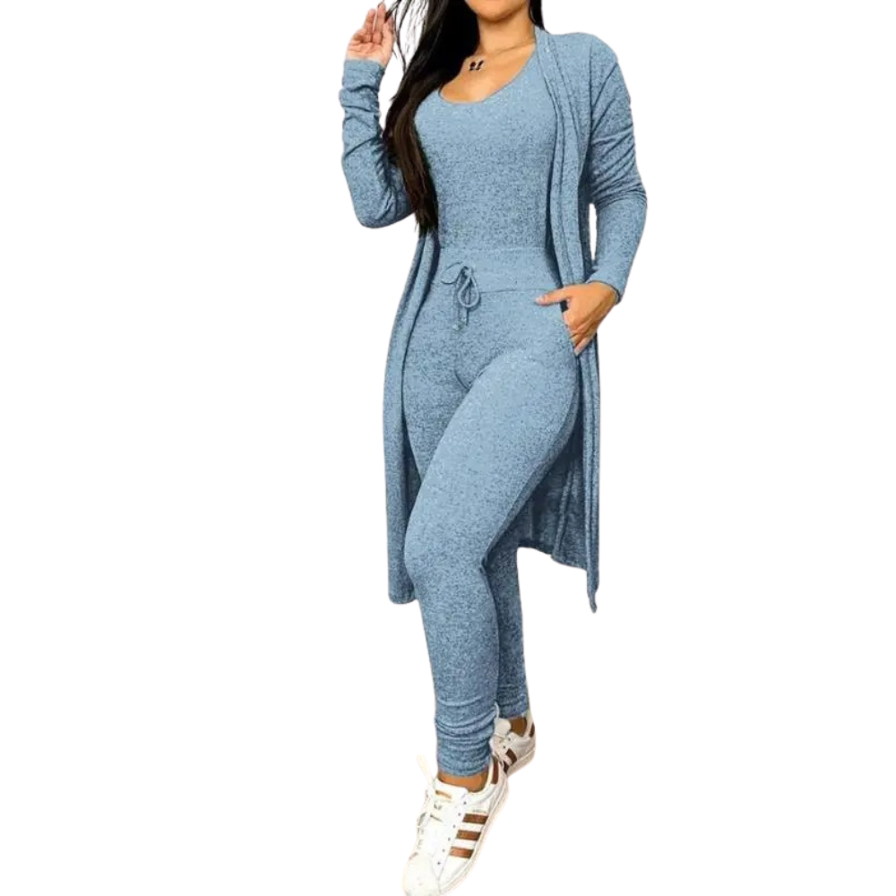 Ensemble combinaison et manteau avec poche à cordon
