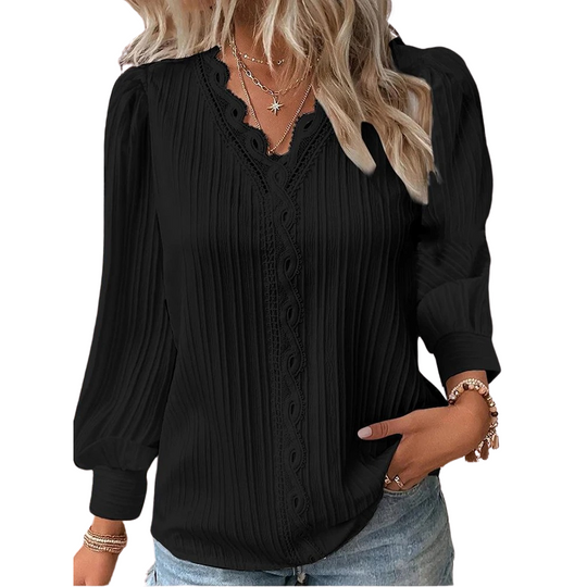 Chemise à col en V cousue en dentelle pour femmes
