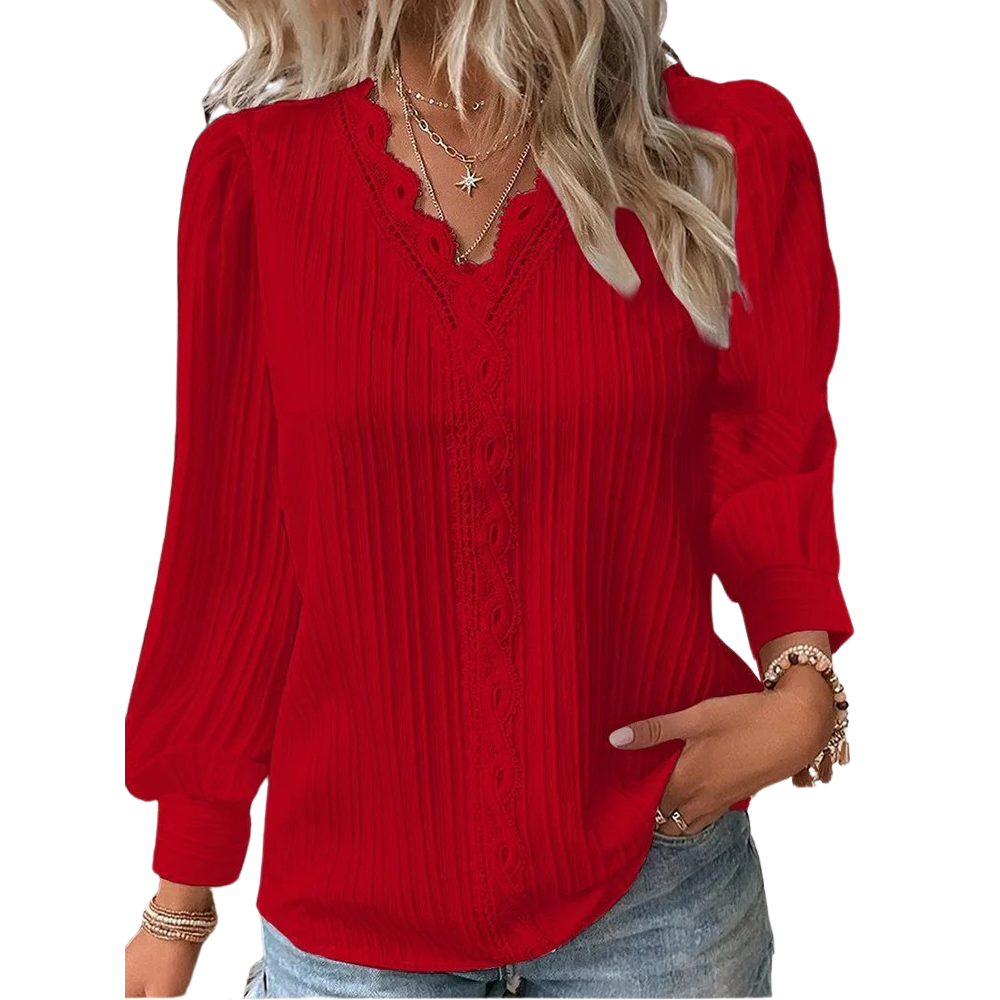 Chemise à col en V cousue en dentelle pour femmes