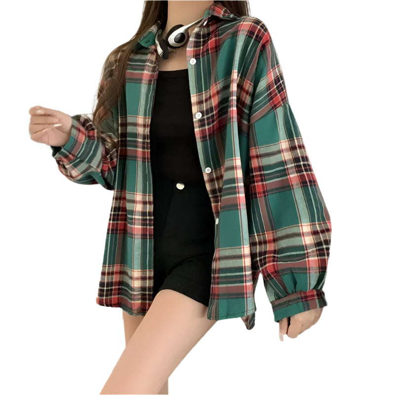 Chemise surdimensionnée à carreaux pour femmes