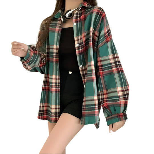 Chemise surdimensionnée à carreaux pour femmes