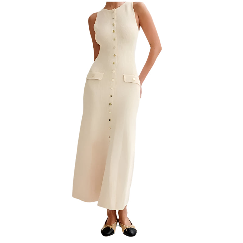 Robe moulante boutonnée en tricot pour femme