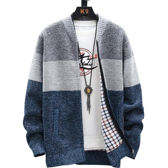 Cardigan en polaire à rayures contrastées pour hommes