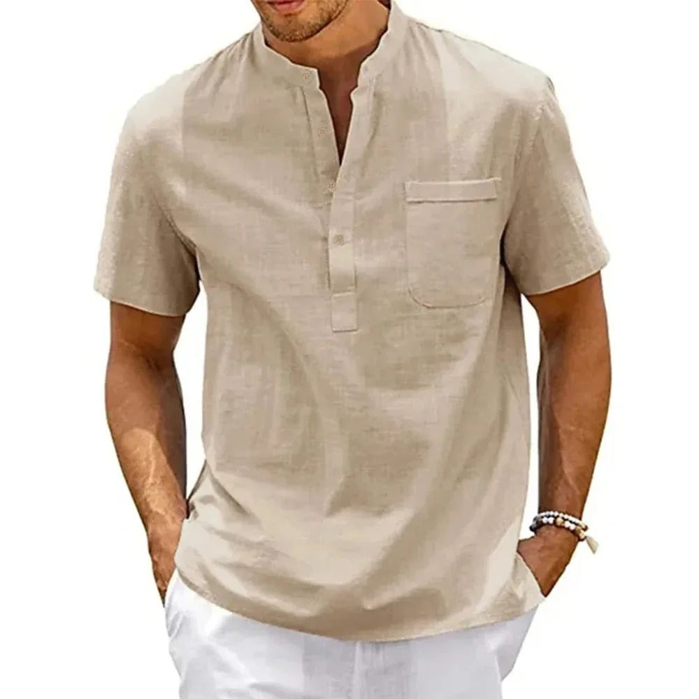 Chemise Henley en coton et lin pour homme