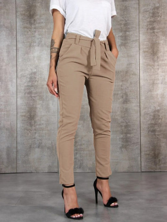 Pantalon slim en mousseline de soie pour femmes