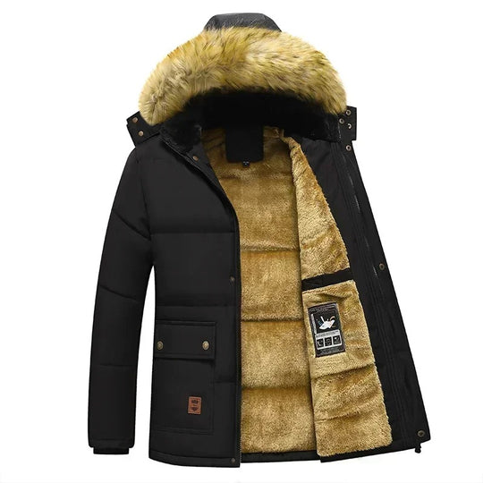 Manteau à col de fourrure doublé de polaire pour hommes