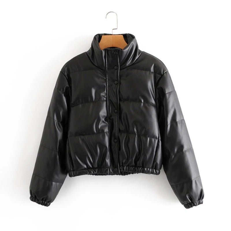 Manteau en cuir rembourré de coton pour femme