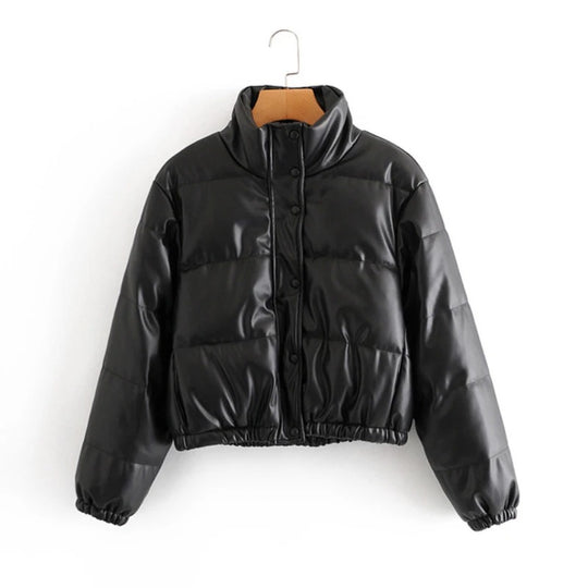 Manteau en cuir rembourré de coton pour femme