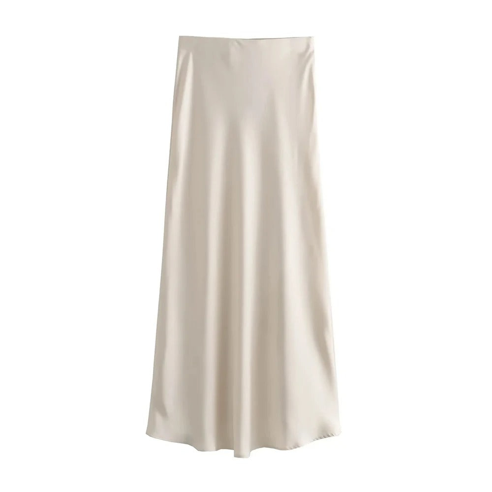 Jupe midi fluide en satin pour femme