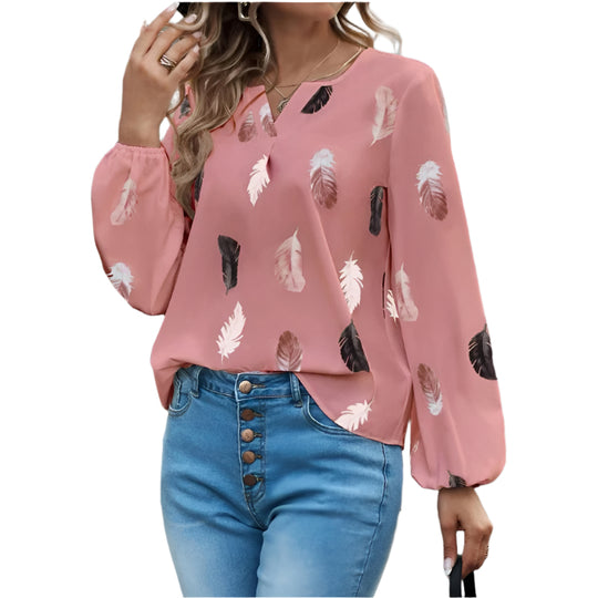 Blouse en mousseline à motif de plumes