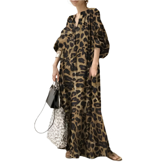Robe longue à imprimé léopard pour femmes