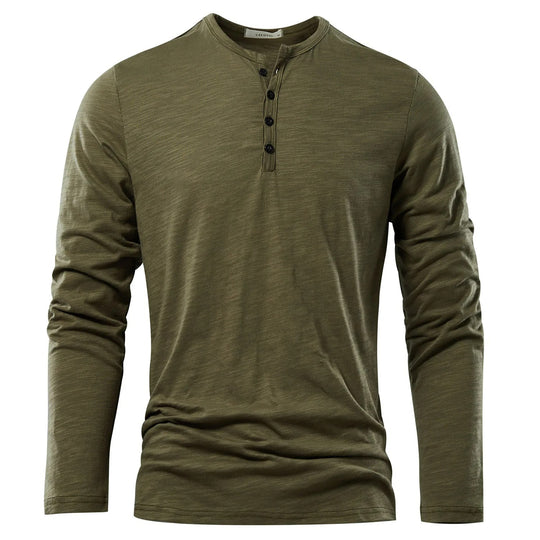 T-shirt à manches longues et col Henley pour hommes