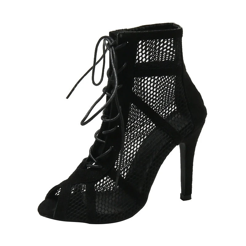 Sandales à talons peep toe en maille pour femmes