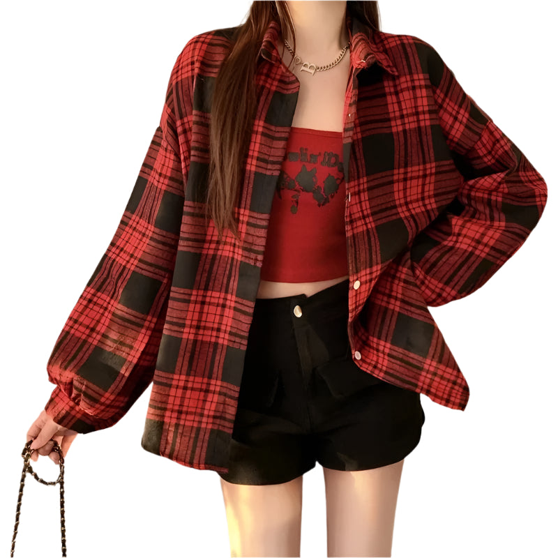 Chemise surdimensionnée à carreaux pour femmes