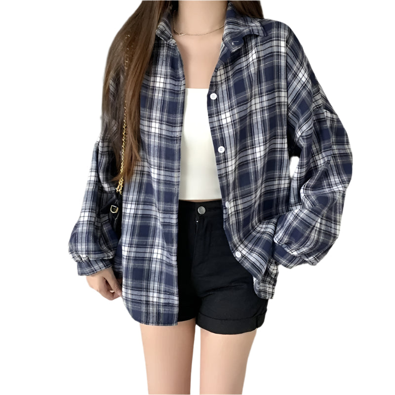 Chemise surdimensionnée à carreaux pour femmes
