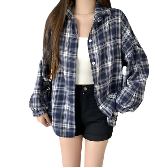 Chemise surdimensionnée à carreaux pour femmes
