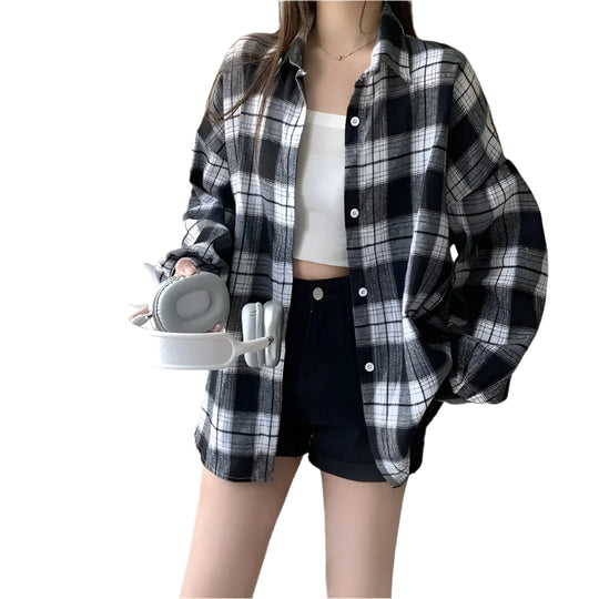 Chemise surdimensionnée à carreaux pour femmes