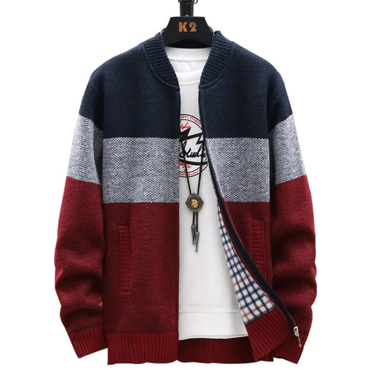 Cardigan en polaire à rayures contrastées pour hommes