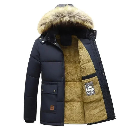 Veste chaude à capuche et col en fourrure pour hommes