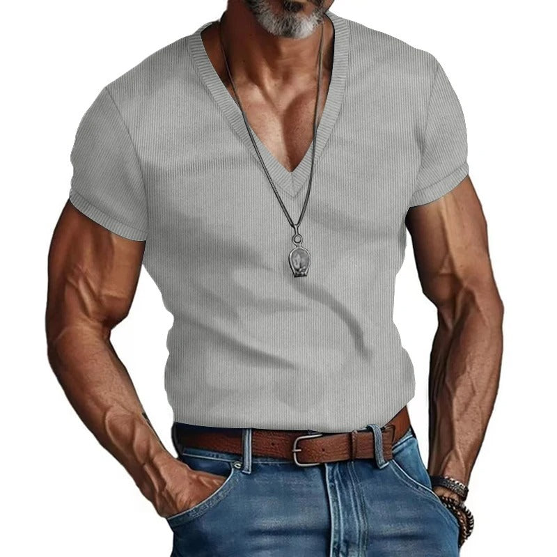 T-shirt à col en V en velours côtelé pour homme