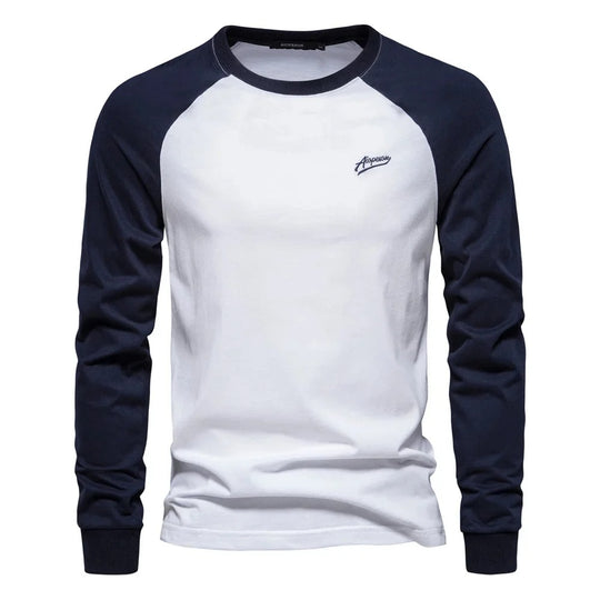 T-shirt patchwork à manches longues pour hommes
