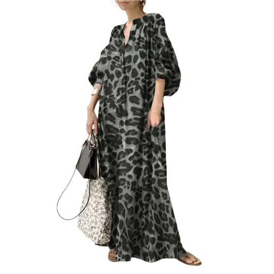 Robe longue à imprimé léopard pour femmes