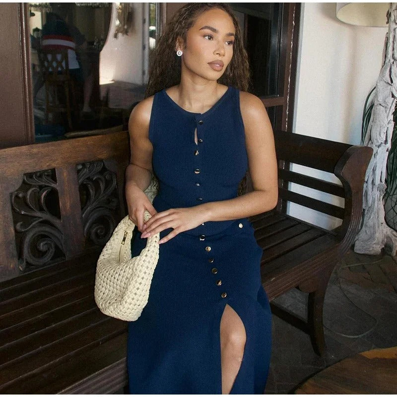 Robe moulante boutonnée en tricot pour femme