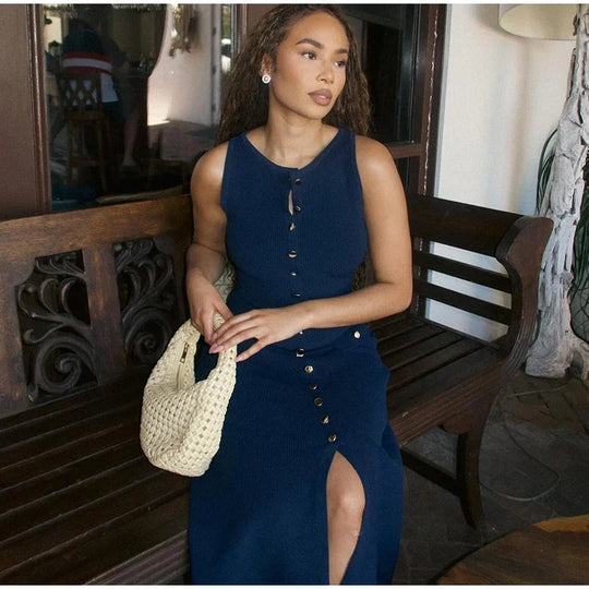 Robe moulante boutonnée en tricot pour femme