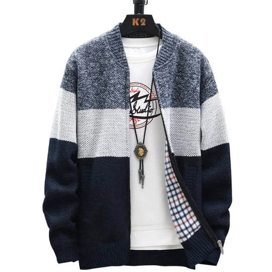 Cardigan en polaire à rayures contrastées pour hommes