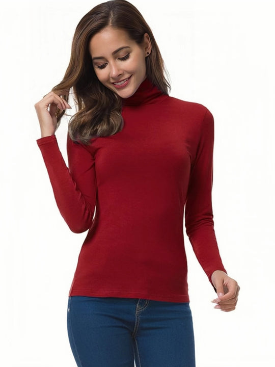 T-shirt à col roulé en tricot doux pour femmes