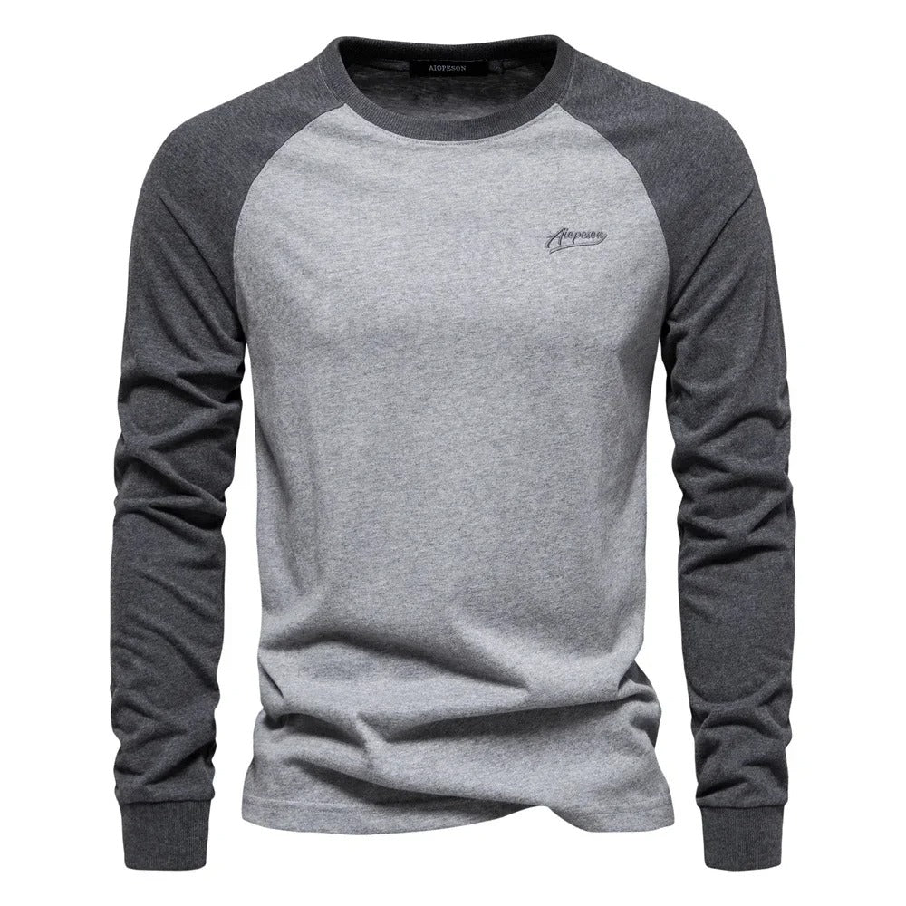 T-shirt patchwork à manches longues pour hommes