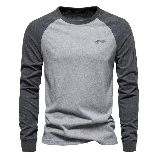 T-shirt patchwork à manches longues pour hommes