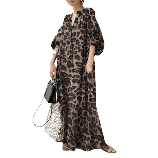 Robe longue à imprimé léopard pour femmes