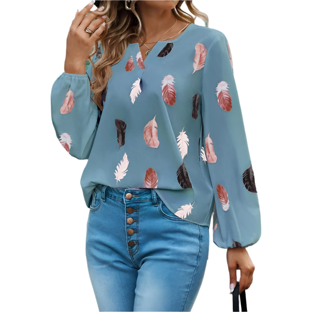 Blouse en mousseline à motif de plumes