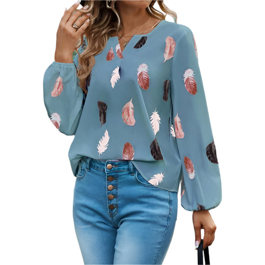 Blouse en mousseline à motif de plumes
