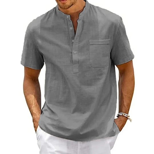 Chemise Henley en coton et lin pour homme
