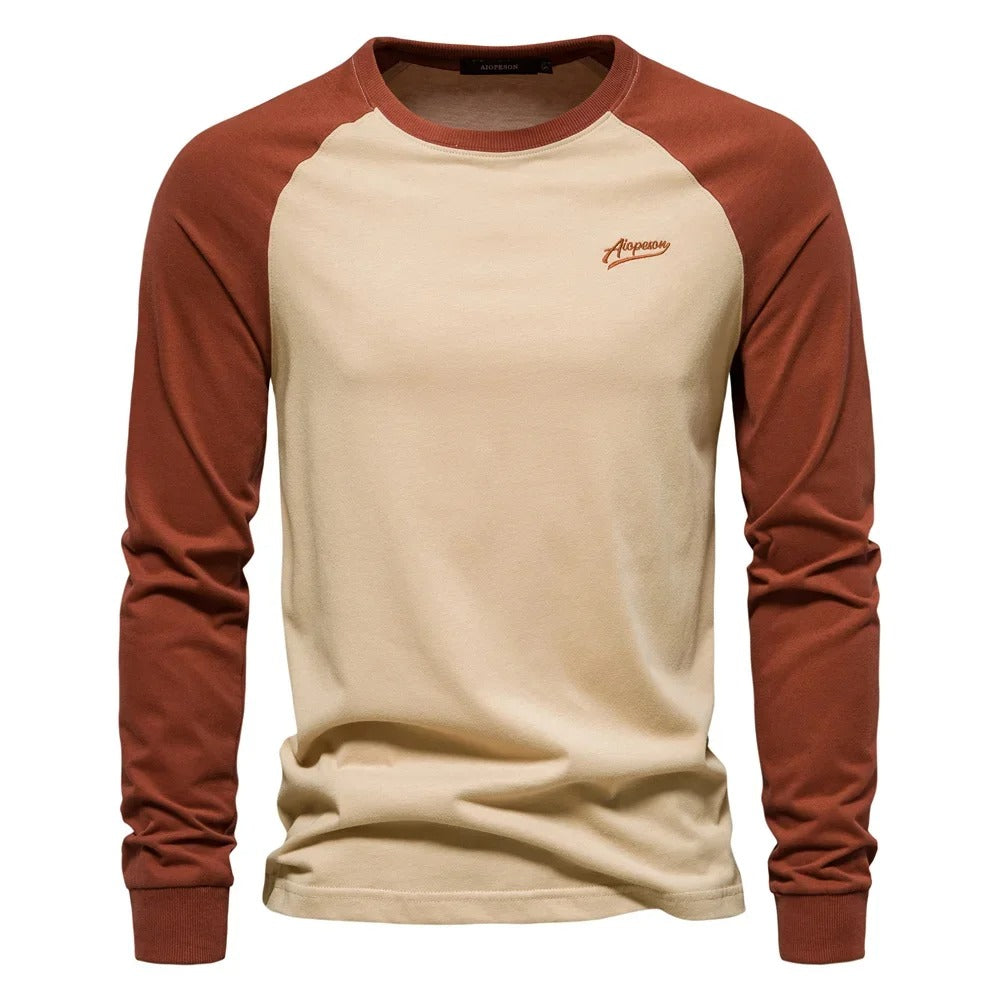 T-shirt patchwork à manches longues pour hommes
