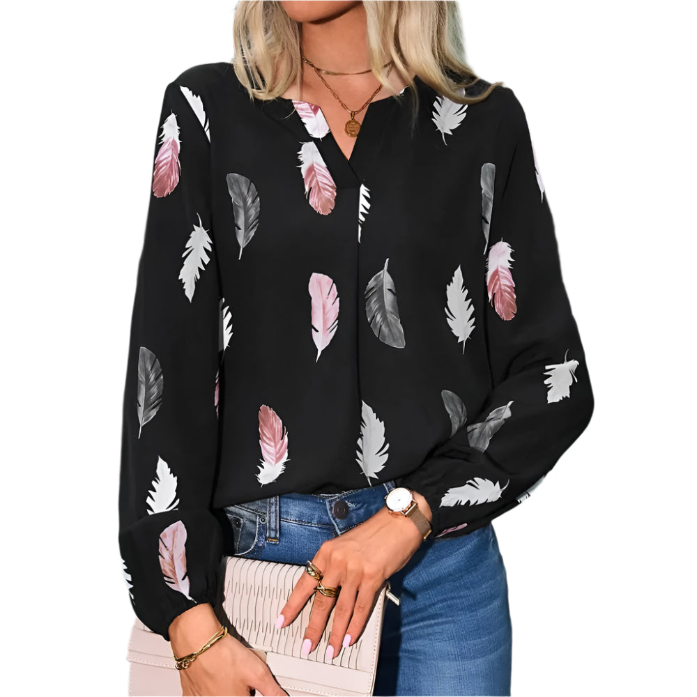 Blouse en mousseline à motif de plumes